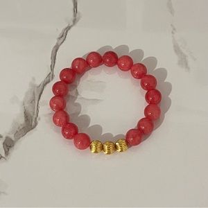 HANDMADE • Pink Mountain Jade Bracelet with Gold Accent